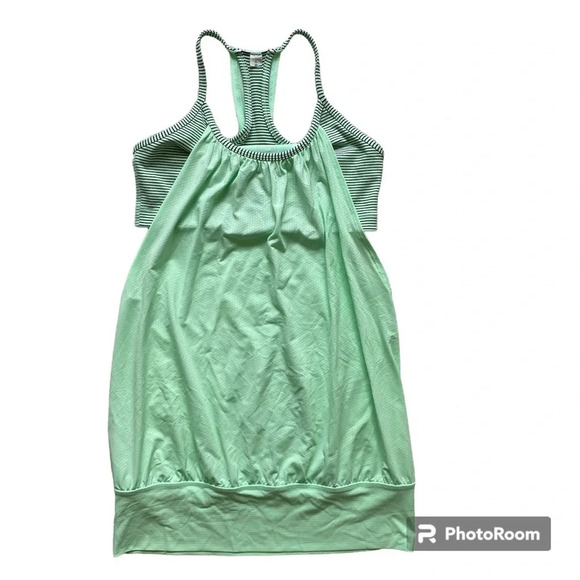 LULULEMON No  Limits Striped Mint Green Running Tank Top Size 6 - Picture 2 of 8